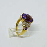 Damenring 416 Gold USA mit Amethyst und Diamanten