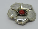 Anhänger Silber-Blume mit Koralle