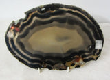 Achatedelsteinplatte schwatz gelb gebändert- oval - ca. 24cm x 16cm x 7mm - 488gr