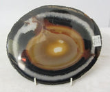 Achatedelsteinplatte weiß graublau gelb - oval - ca. 19cm x 16cm x 6mm - 375gr