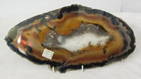 Achatedelsteinplatte braun weiß klar  - oval - ca. 31cm x 16cm x 6mm - 565gr