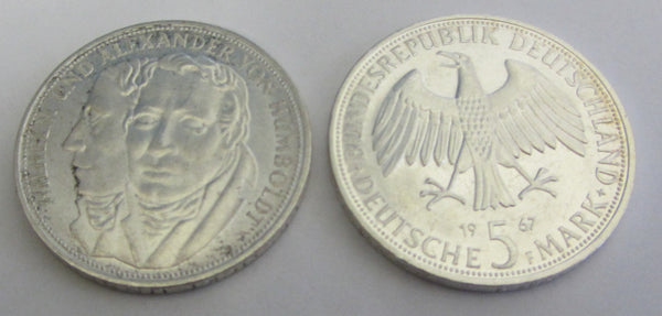 Münze - 625 Silber - Bundesrepublik Deutschland 1966 F 5 DM Humbolt - Gedenkmünze  - vorzüglich-stempelglanz
