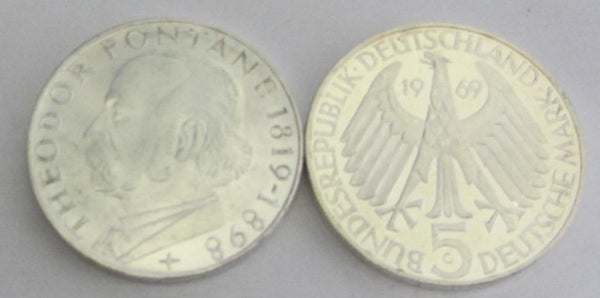Münze - 625 Silber - Bundesrepublik Deutschland 1969 G DM  Theodor Fontane - Gedenkmünze  - vorzüglich