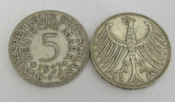 Münze - 625 Silber - Bundesrepublik Deutschland 1957 J/D/F/G 5 DM - Heiermann