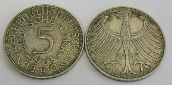 Münze - 625 Silber - Bundesrepublik Deutschland 1963 J/D/F/G 5 DM - Heiermann