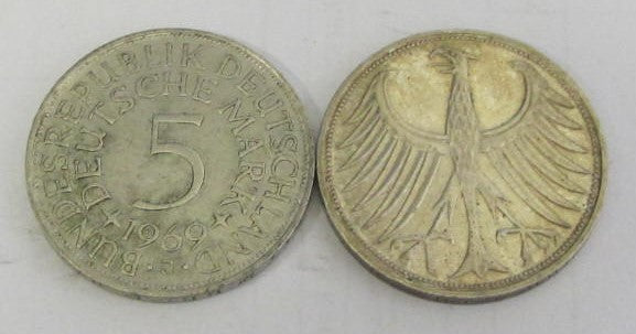 Münze - 625 Silber - Bundesrepublik Deutschland 1969 J/D/F/G 5 DM - Heiermann