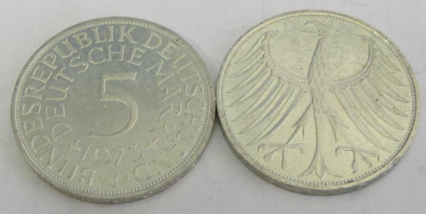 Münze - 625 Silber - Bundesrepublik Deutschland 1973 J/D/F/G 5 DM - Heiermann