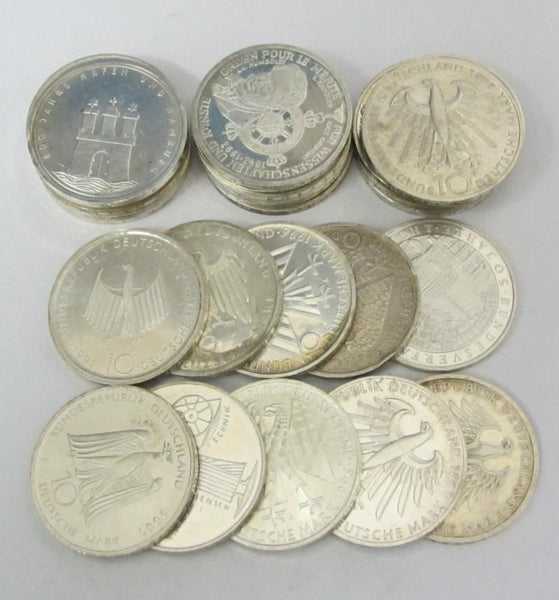 25 Münzen als Wertanlage - 625 Silber - Bundesrepublik Deutschland 1972-1997 unsortiert - 10 DM